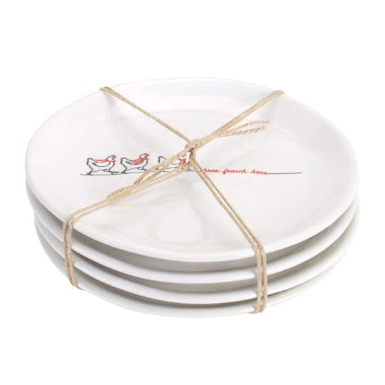 6.5" Three French Hens Plate Stoneware Set, 4ct.